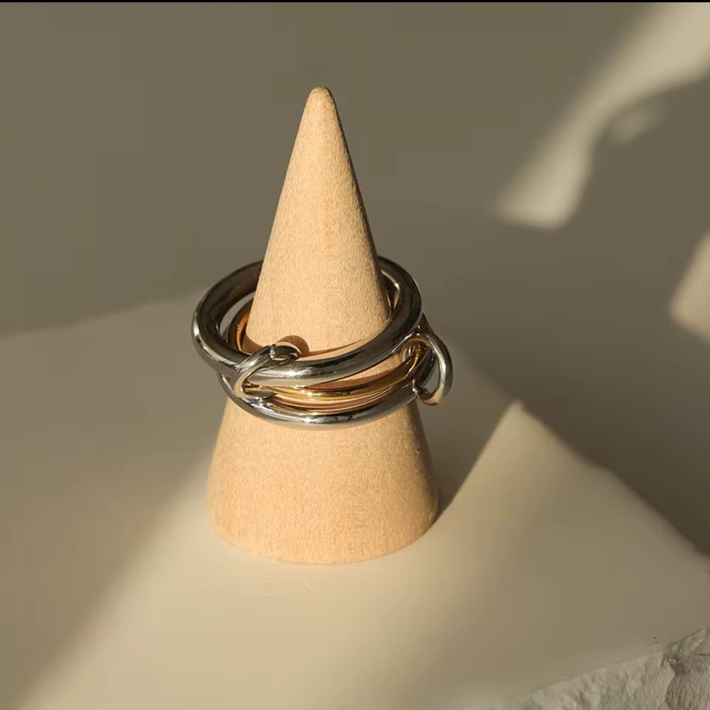 3-in-1 Multi-Layer Ring - Silver & Gold Stainless Steel, Non-Tarnish